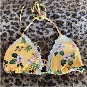 Women’s Yellow Floral Tropical Tie Bikini Top Size Small